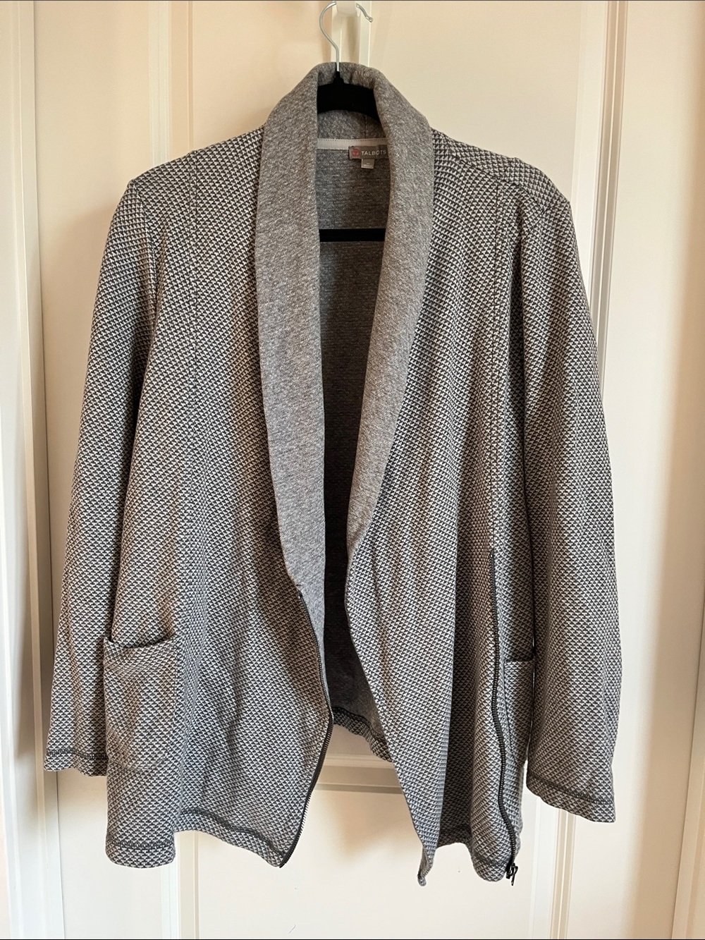 Talbots Grey Textured Open-Front Shawl Collar Jacket